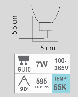 LED GU10 7W 65K 100-265V