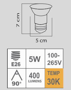 LED JDR 5W E26 30k 100-265V