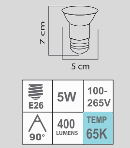 LED JDR 5W E26 65k 100-265V