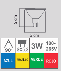 LED MR16 3W 100-265V COLORES