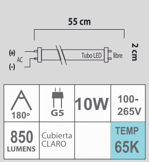 LED T5 10W 65K 100-265V CLARO