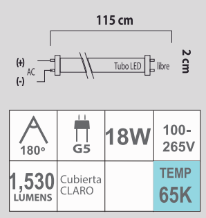 LED T5 18W 65k 100-265V CLARO