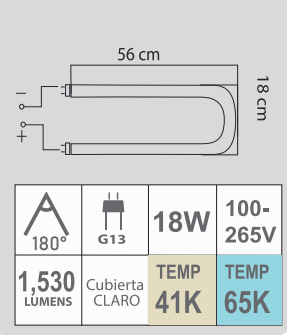 LED FB18T8 18W 100-265V CLARO TIPO "U"