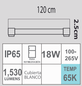 LED H0 18W 65K 100-265V BLANCO 1.20 M