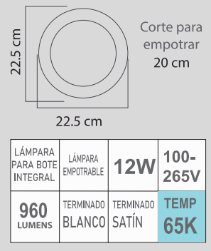 ETLED 12W 65K 100-265V BOTE INTEGRAL