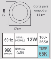 ETLED-RS 12W 65K 100-265V SATÍN