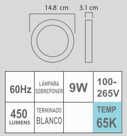 STLED-RB 9W 65K 100-265V BLANCO