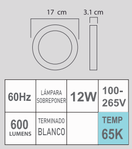 STLED-RB 12W 65K 100-265V BLANCO