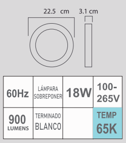 STLED-RB 18W 65K 100-265V BLANCO