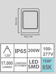 REFLECTOR FLAT LED 200W 65K 100-277V SMD