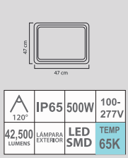 REFLECTOR FLAT LED 500W 65K 100-277V SMD