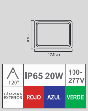 REFLECTOR FLAT LED 20W 100-265V SMD COLORES