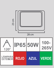 REFLECTOR FLAT LED 50W 100-265V SMD COLORES