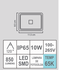 REFLECTOR LQ-LED 10W 65K 100-265V FOTOCELDA