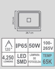 REFLECTOR LQ LED 50W 65K 100-265V FOTOCELDA