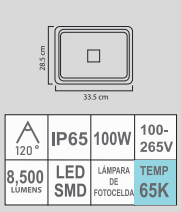 REFLECTOR LQ LED 100W 65K 100-265V FOTOCELDA