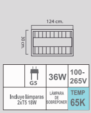 LUMINARIO T5LR-218/S 100-265V REJILLA