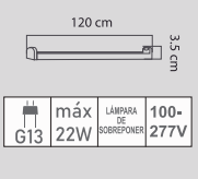 CANALETA LED T8LC-120/S 1.20 M