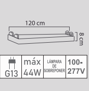 CANALETA LED T8LC-220/S 1.20 M