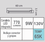 CANALETA LED LCl-109/S 9W 65K 130V 0.60 M INTEGRADO