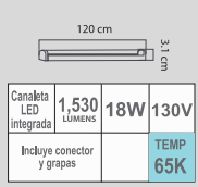 CANALETA LED LCl-118/S 18W 65K 130V 1.20M INTEGRADO