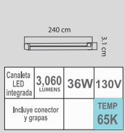 CANALETA LED LCl-136/S 36W 65K 130V 2.40M INTEGRADO