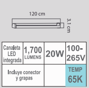 CANALETA LED LCl-218/S 36W 65K 130V 1.20M INTEGRADO