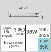 CANALETA LED LCl-136/S 36W 65K 100-265V 2.40M ALUM