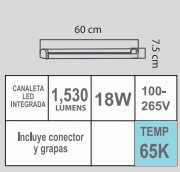 CANALETA LED LDl-209/S 18W 65K 100-265V BLANCO O.60M INTEGRADO