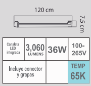 CANALETA LED LDl-218/S 36W 65K 100-265V BLANCO 1.20M INTEGRADO