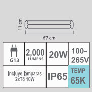 LUMINARIO LED T8LPV-210/S 100-265V PRUEBA VAPOR