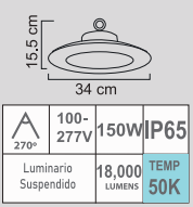 LED UFO-150/C 150W 50K 100-277V