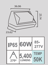 LÁMPARA LED WALL PACK 60W 50K 85-277V