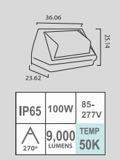 LÁMPARA LED WALL PACK 100W 50K 85-277V