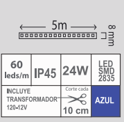 TIRA LED 24W AZUL IP45 SMD-2835 120V 5M