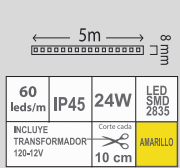 TIRA LED 24W AMARILLO IP45 SMD-2835 120V 5M