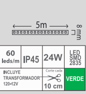 TIRA LED 24W VERDE IP45 SMD-2835 120V 5M