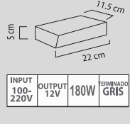 TRANSFORMADOR 180W 100-220V 12V