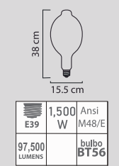 Foco METÁLICO 1500W BT56 E39