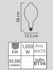 FOCO METÁLICO 1000W BT56 E39