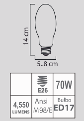 FOCO METALICO 70W ED17 E26