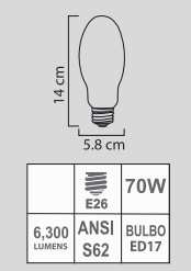 FOCO SODIO 70W ED17 E26