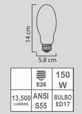 FOCO SODIO 150W ED17 E26