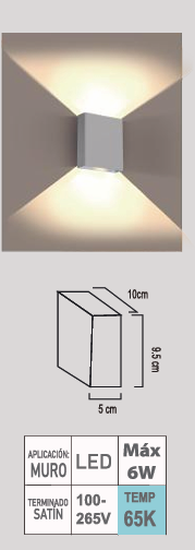 LUMINARIO DE PARED EXTERIOR LPE-16/S LED 6W 65K SATIN