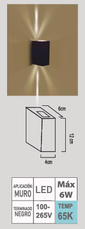 LUMINARIO DE PARED EXTERIOR LPE-12/N LED 6W 65K