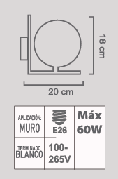 LUMINARIO DE PARED INTERIOR LPE-09/B E26 BLANCO