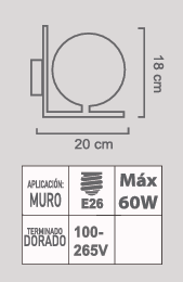 LUMINARIO DE PARED INTERIOR LPE-10/D E26 DORADO