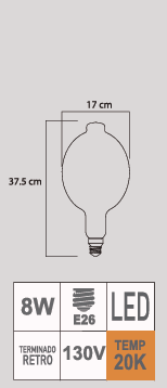 FOCO LED RETRO BT180 8W E26 130V