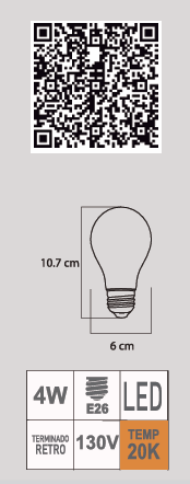 FOCO LED RETRO A19 4W E26 130V DIMMABLE