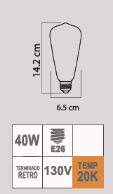 FOCO RETRO ST64 40w E26 130V INC